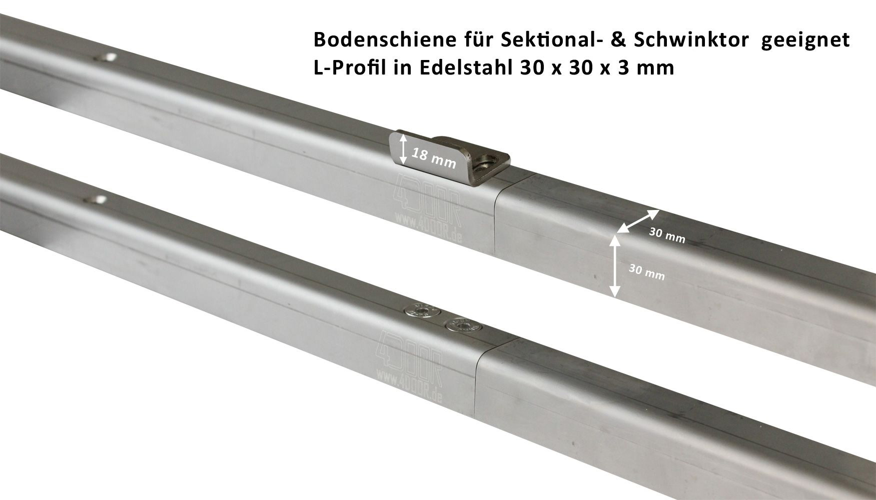 4DOOR Bodenschienen 2 teilig aus Edelstahl, 2185 mm für Schwing- & Sektionaltore BILD 2